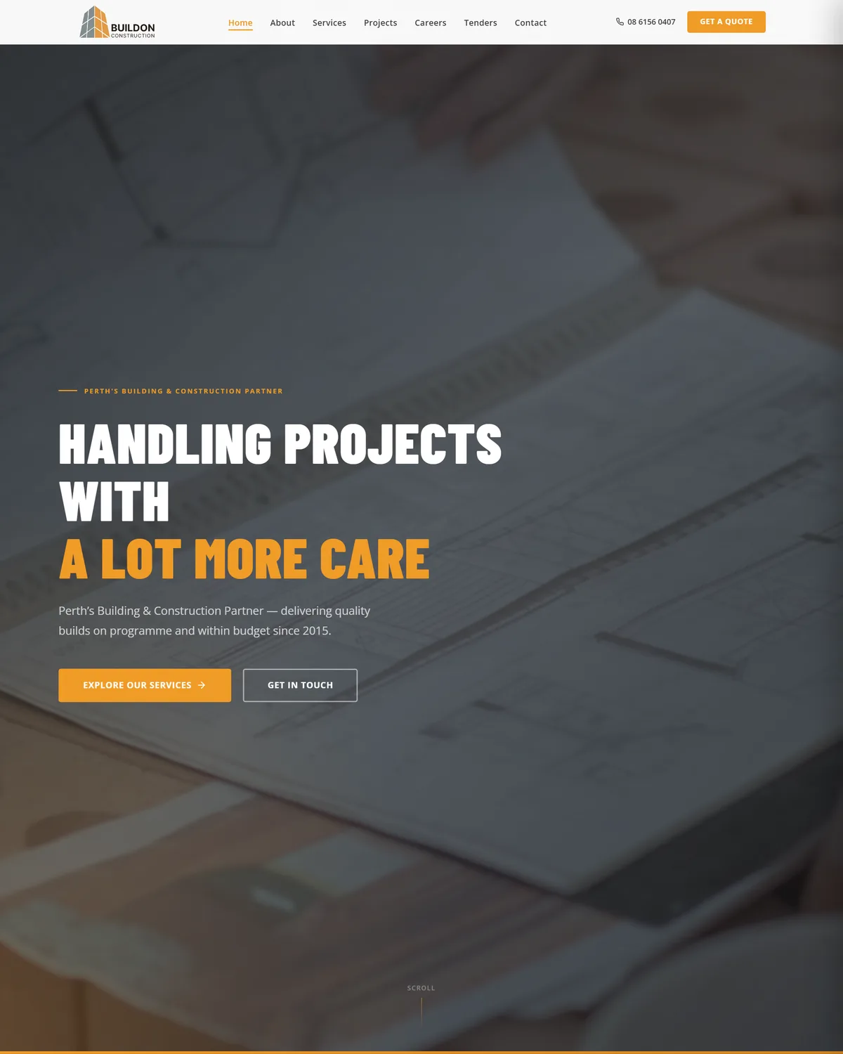 A full-length capture of the Buildon Construction home page