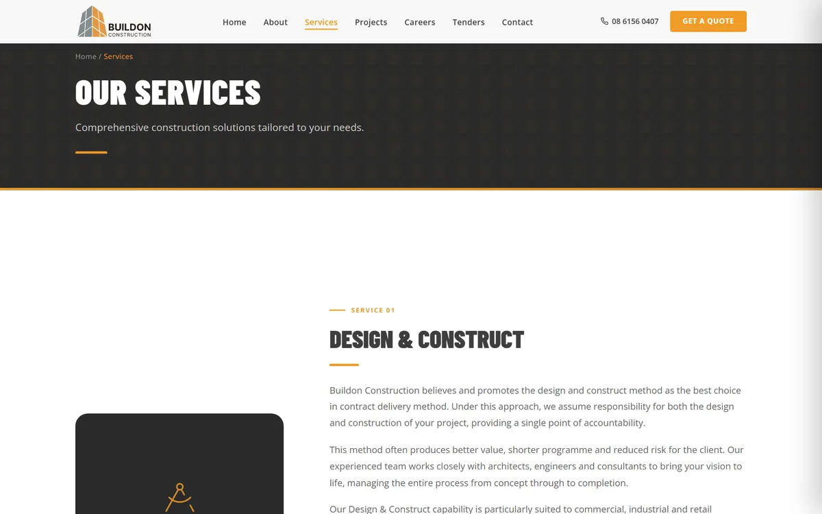 A large capture of the services page