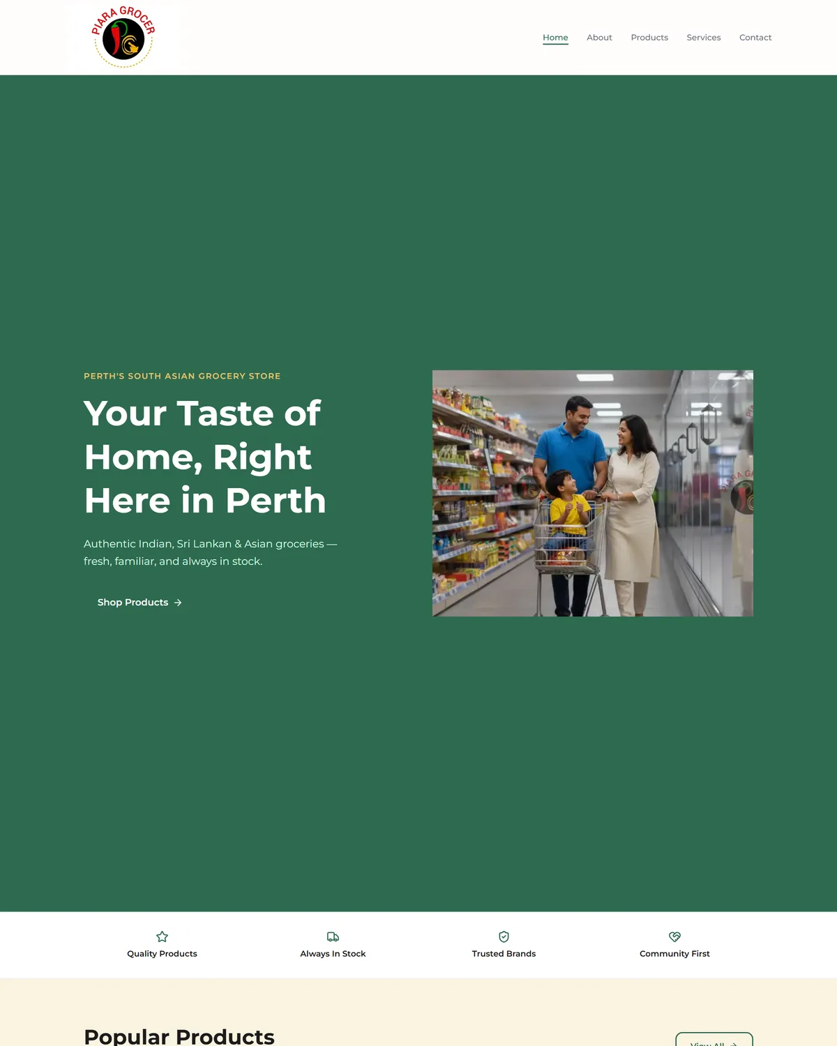 A full-length capture of the Piara Grocer home page